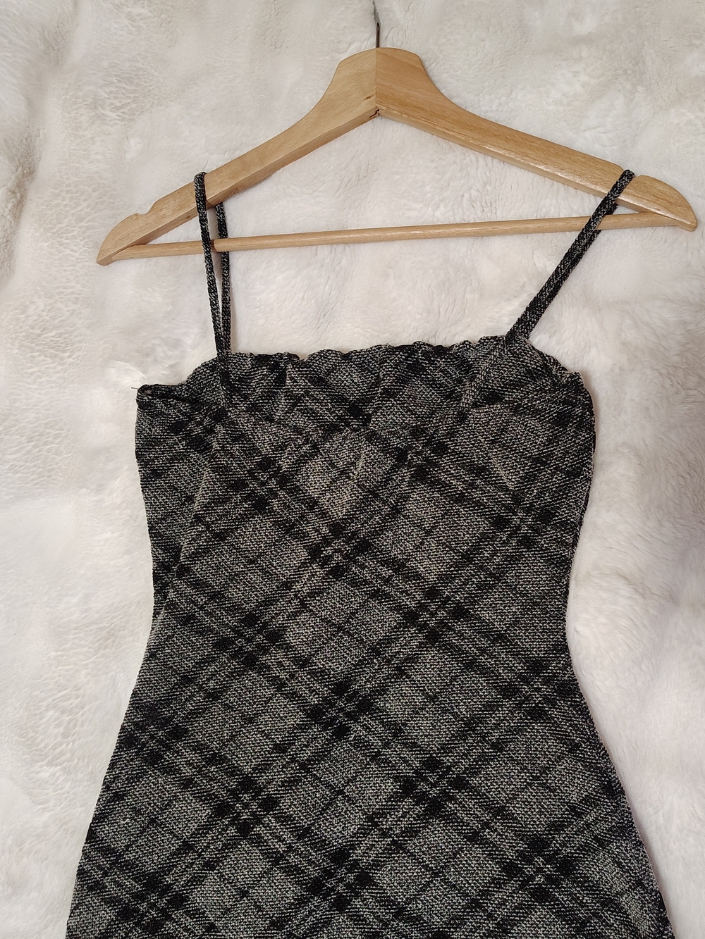 Black & Gray Plaid Spaghetti-Strap Mini Dress - Picture 10 of 12